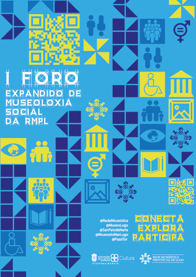 Cartaz do primeiro foro expandido de museoloxía social da rede museística provincial de lugo.