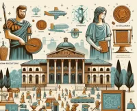 Ilustración promocional do Día Internacional dos Museos 2025 no Museo Provincial de Lugo. No centro aparece un edificio clásico que representa o museo, rodeado de persoas participando en actividades. Á esquerda, represéntase unha recreación dunha CECA romana con personaxes caracterizados como soldados romanos acuñando moedas. Á dereita, vemos persoas practicando caligrafía romana e a réplica da bomba hidráulica de Ctsebio. Tamén hai nenos e nenas facendo moedas con pasta de modelaxe. A escena transmite un ambiente histórico, educativo e festivo, con elementos romanos, tecnolóxicos e culturais, e fai referencia á colaboración entre a Rede Museística Provincial de Lugo e a asociación Caetra Lucensium.